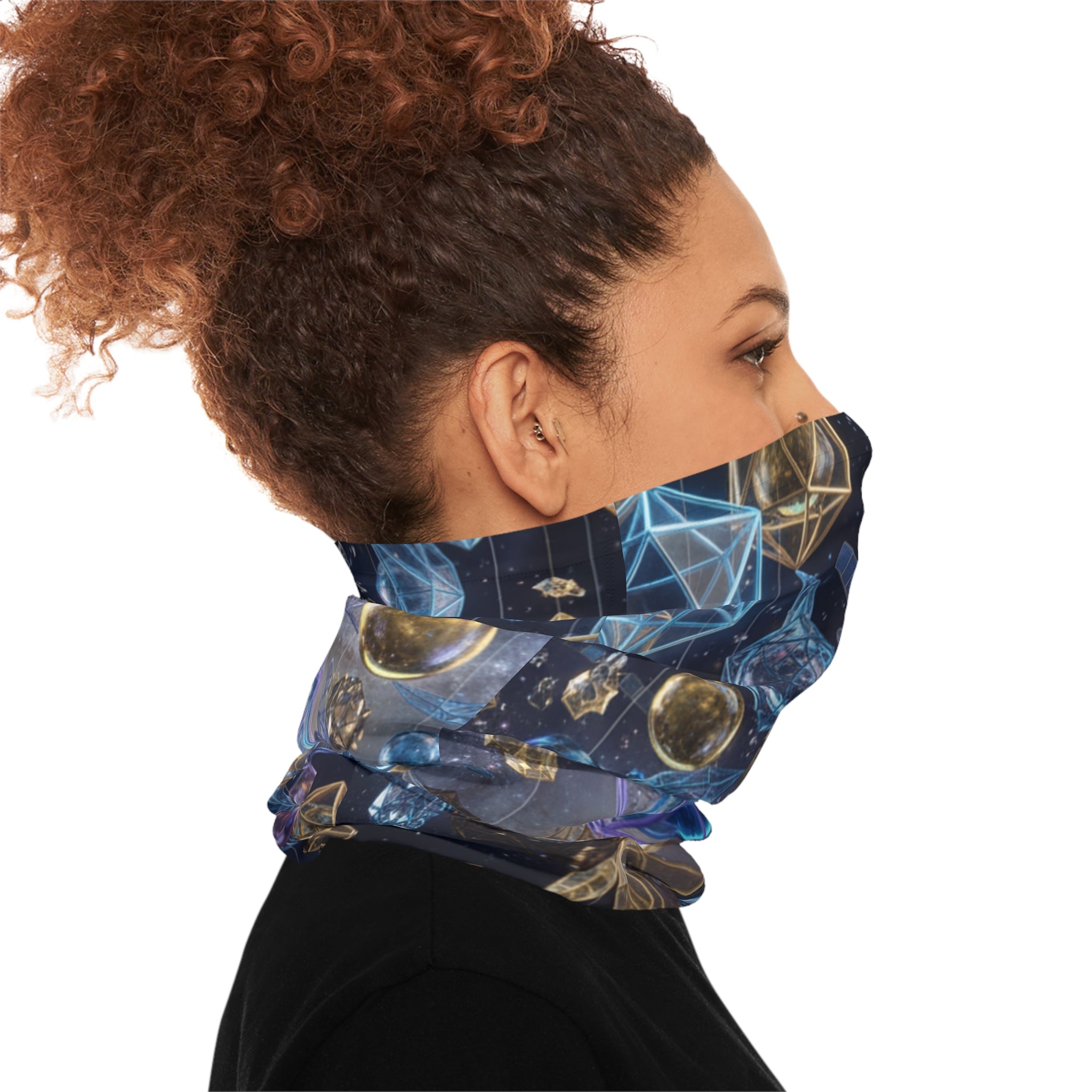 Cosmic Geometry Neck Gaiter | Celestial Moon & Crystal Orbs