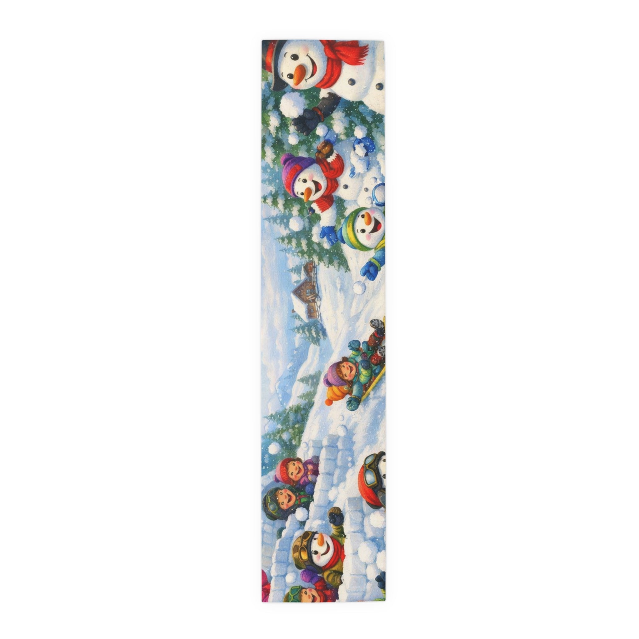 Snowman Winter Scene Table Runner | Holiday Snowball Fight