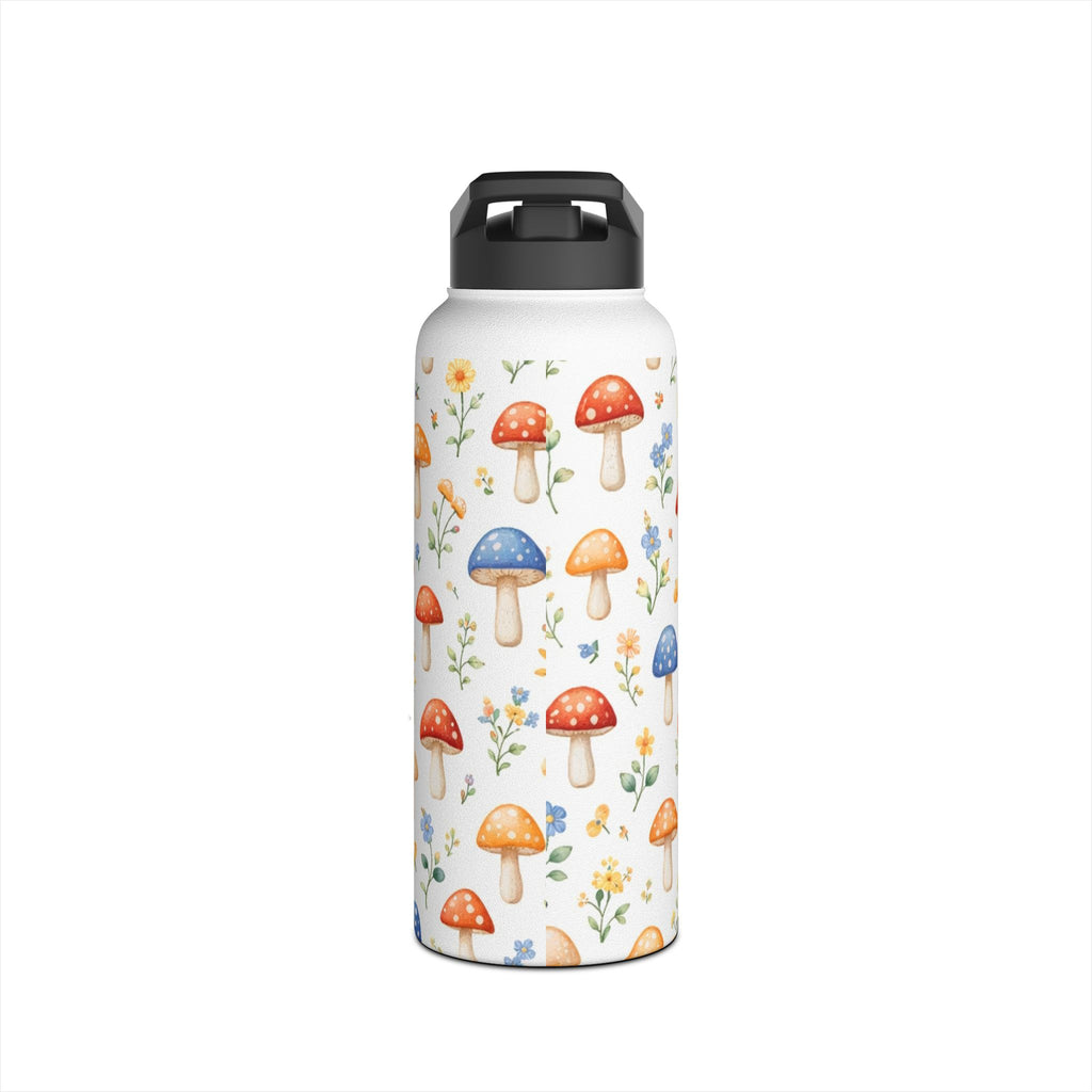 Watercolor Mushroom Pattern Stainless Steel Water Bottle | Floral Doodle