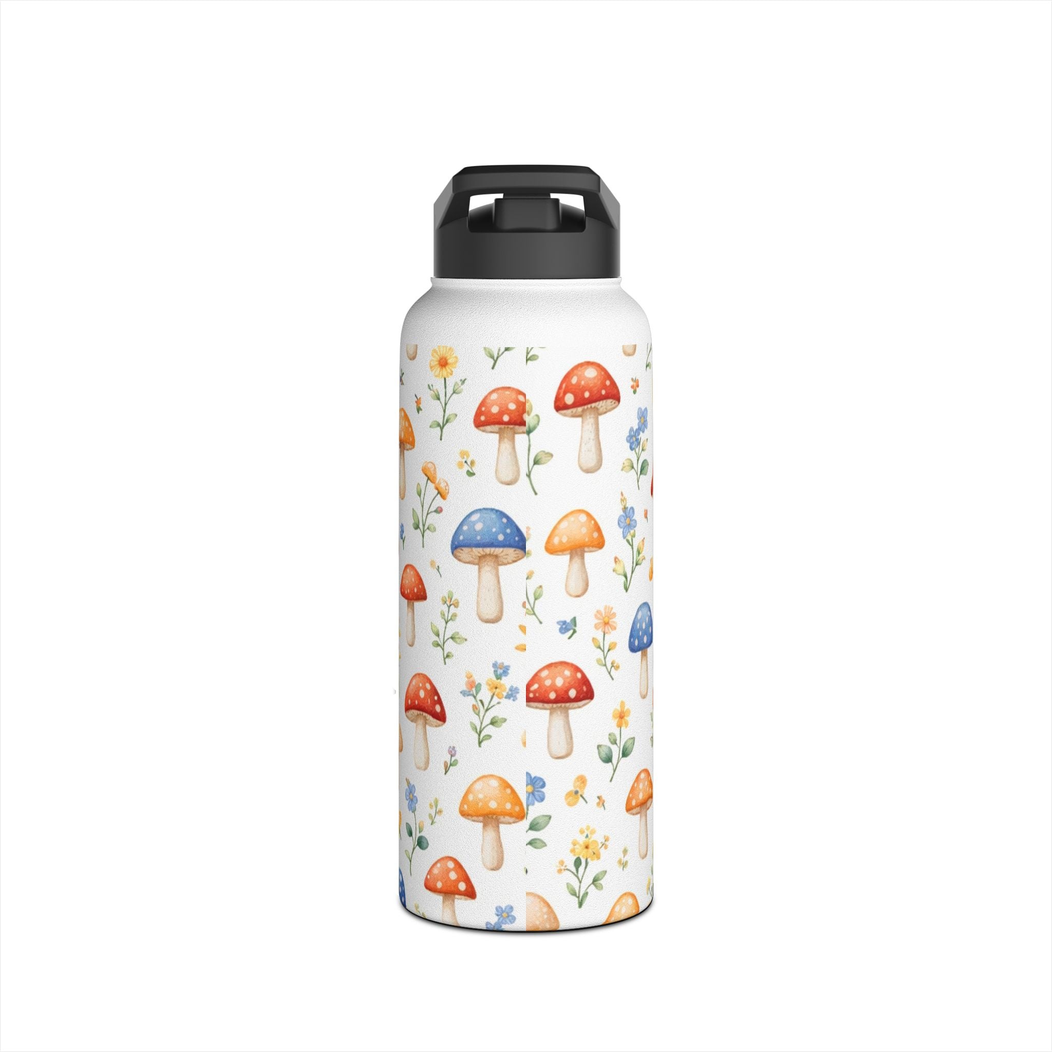 Watercolor Mushroom Pattern Stainless Steel Water Bottle | Floral Doodle