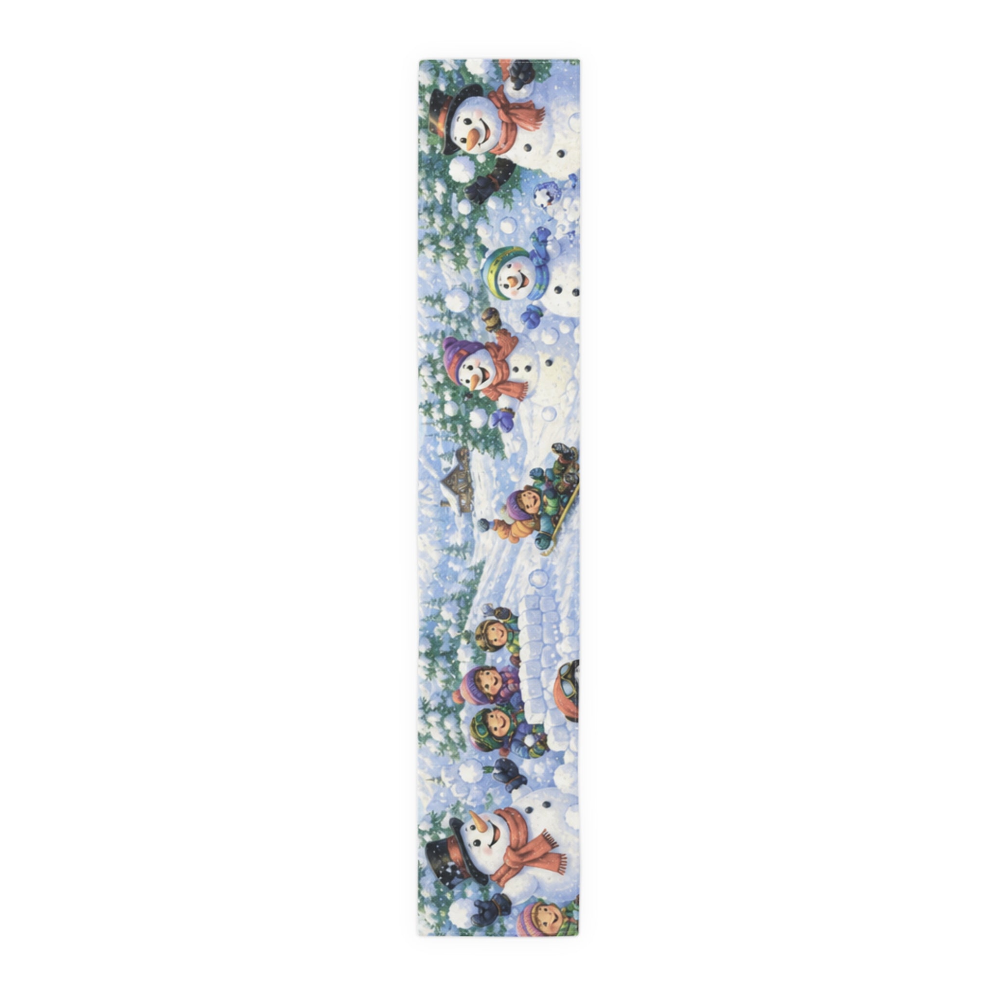 Snowball Fight Snowman Scene Table Runner | Cotton Poly