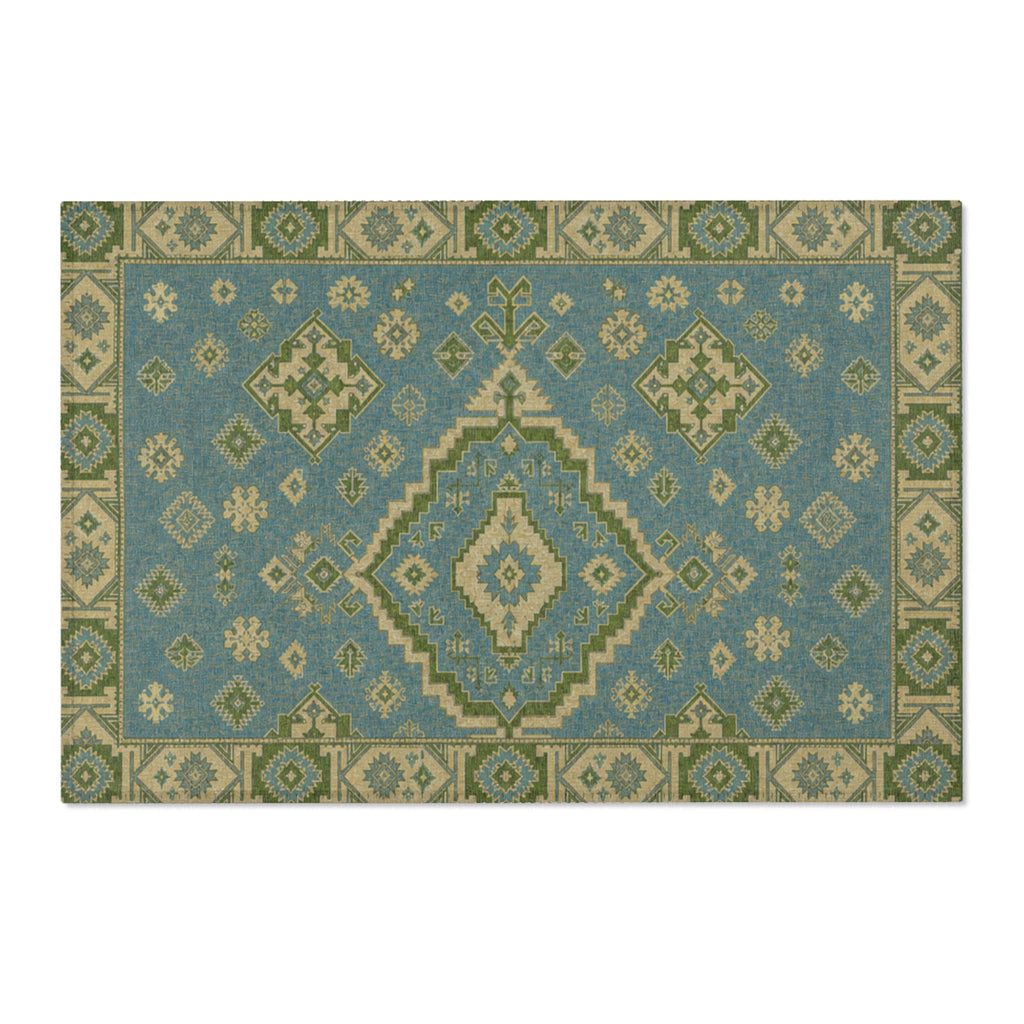 Blue Green Kilim Pattern Area Rug | Southwestern Tribal Geometric Floor Runner