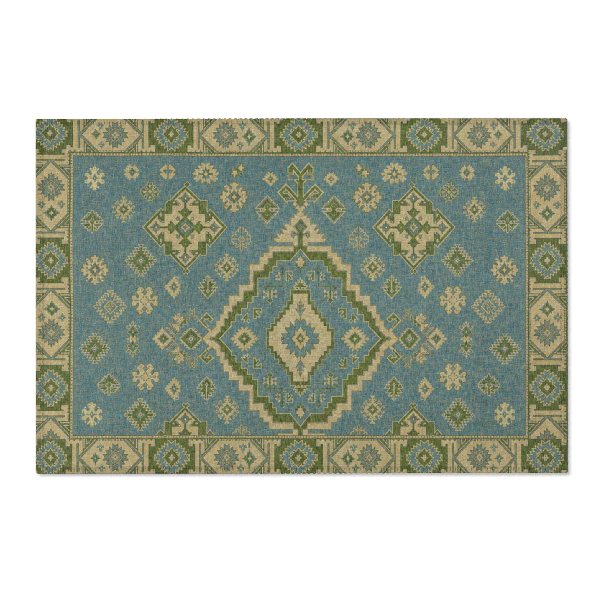 Blue Green Kilim Pattern Area Rug | Southwestern Tribal Geometric Floor Runner