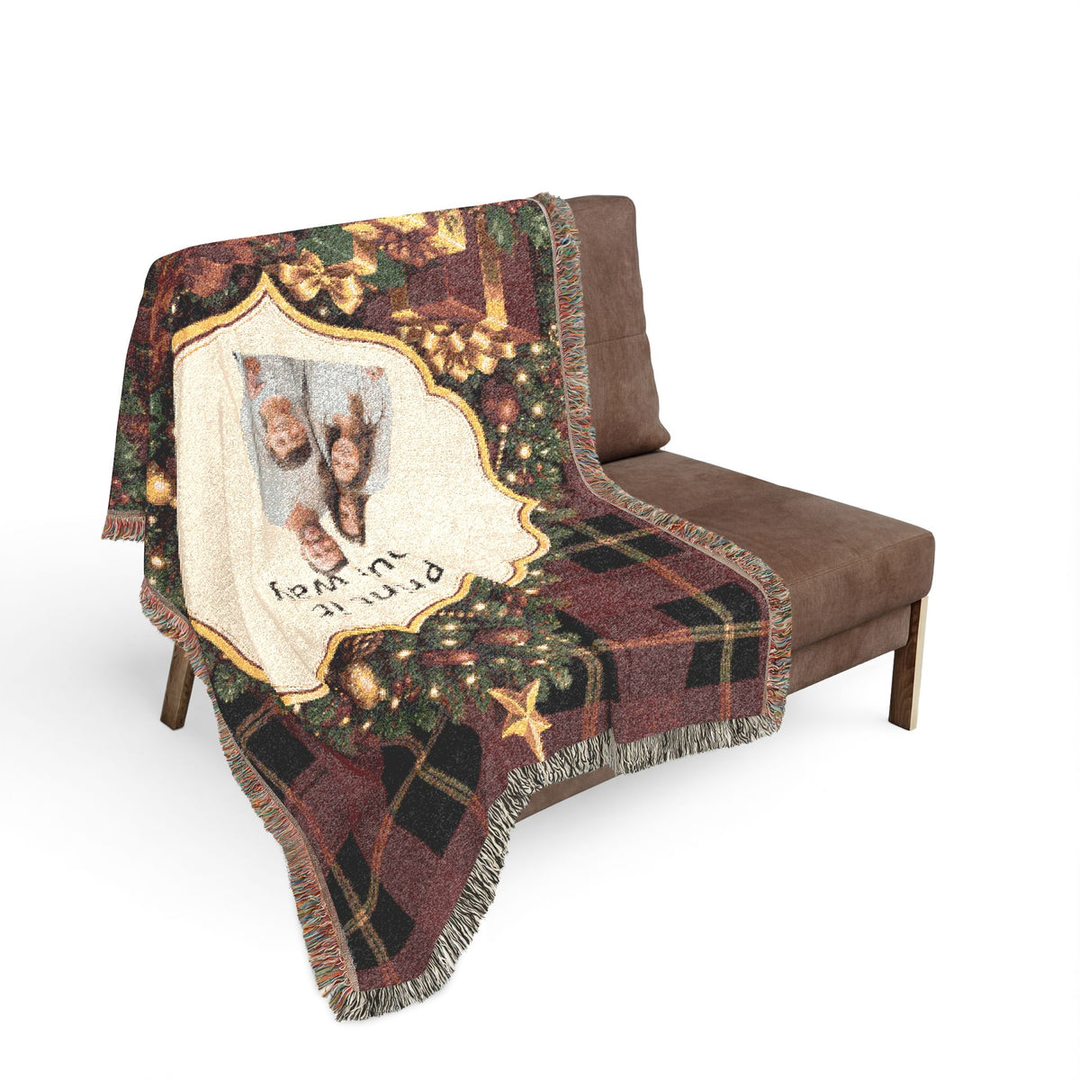 Personalized Christmas Photo Woven Blanket - Custom Family Throw