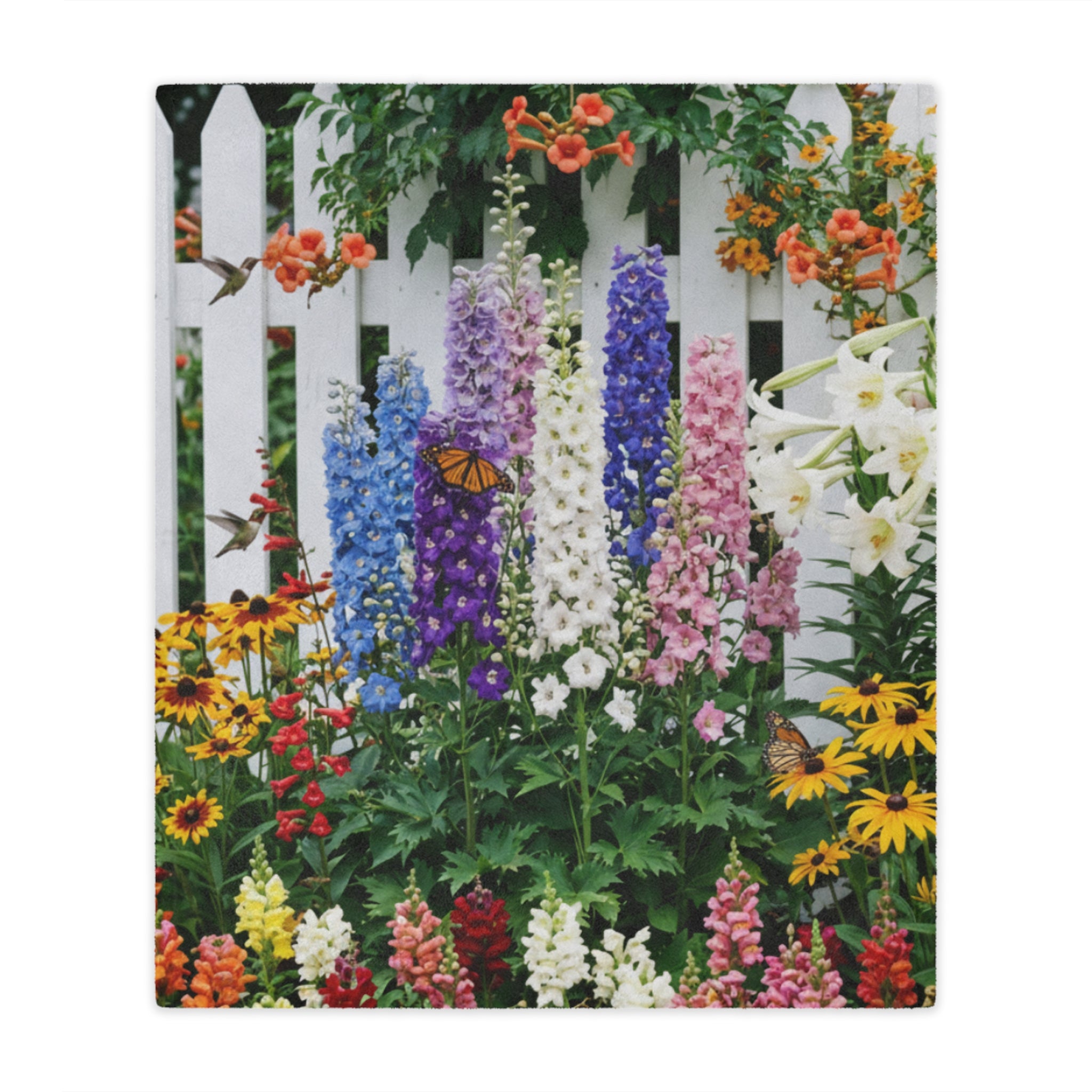 Floral Garden Minky Blanket/ Colorful Lupines & Butterfly Throw