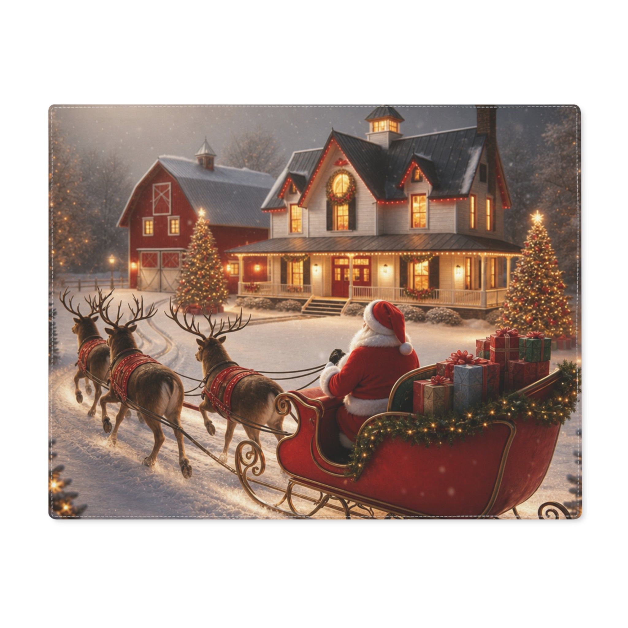 Santa Sleigh with Reindeer Placemat / Christmas Holiday Table Decor
