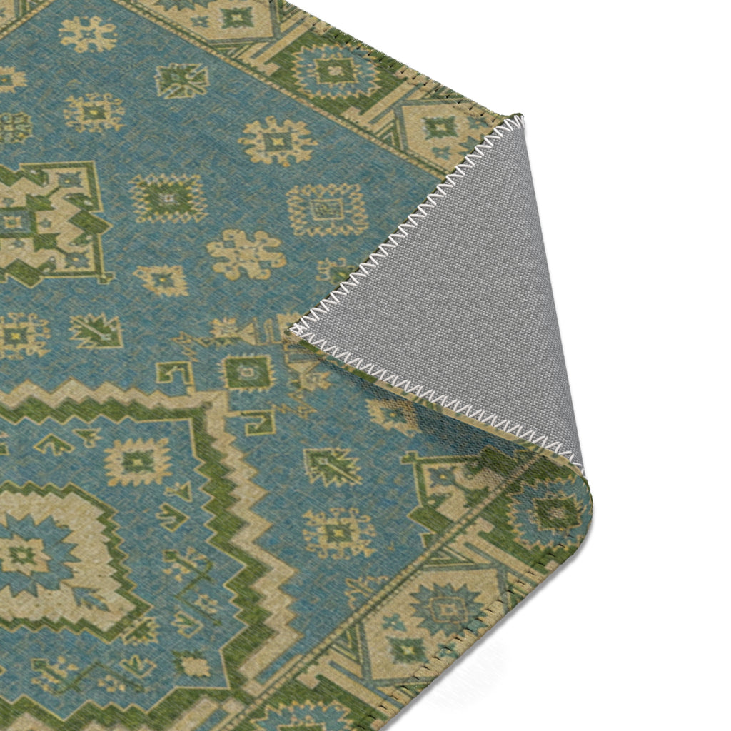 Blue Green Kilim Pattern Area Rug | Southwestern Tribal Geometric Floor Runner