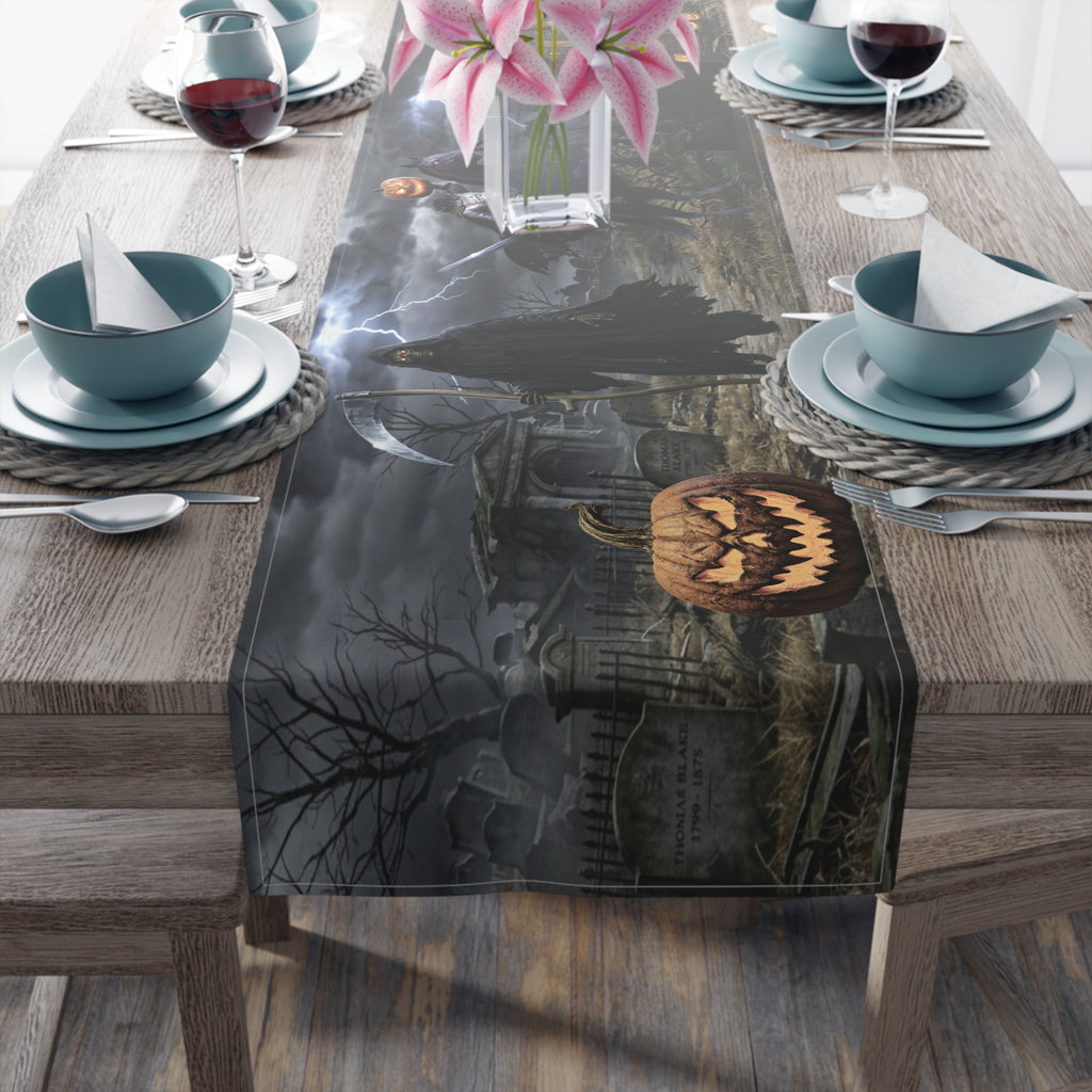 Haunted Graveyard Table Runner — Spooky Halloween Haunted House & Jack-o’-Lantern Décor