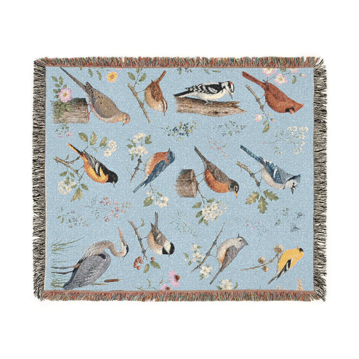 Vintage Bird Blue Botanical Woven Blanket
