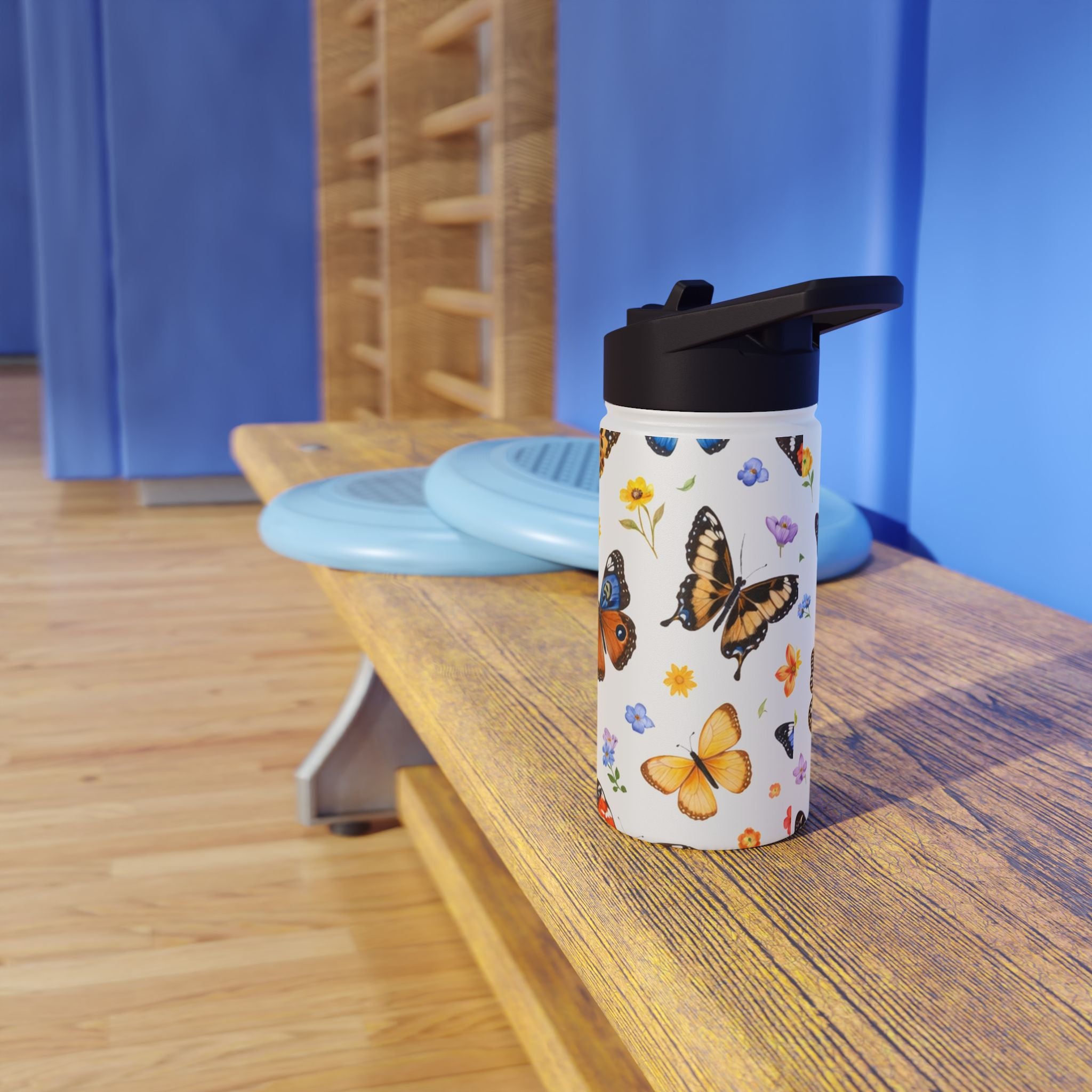 Butterfly Floral Pattern Stainless Steel Water Bottle | Standard Lid
