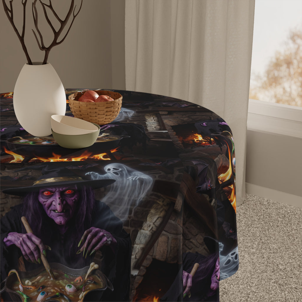 Halloween Witch Cauldron Tablecloth — Spooky Haunted Dinner Party Decor