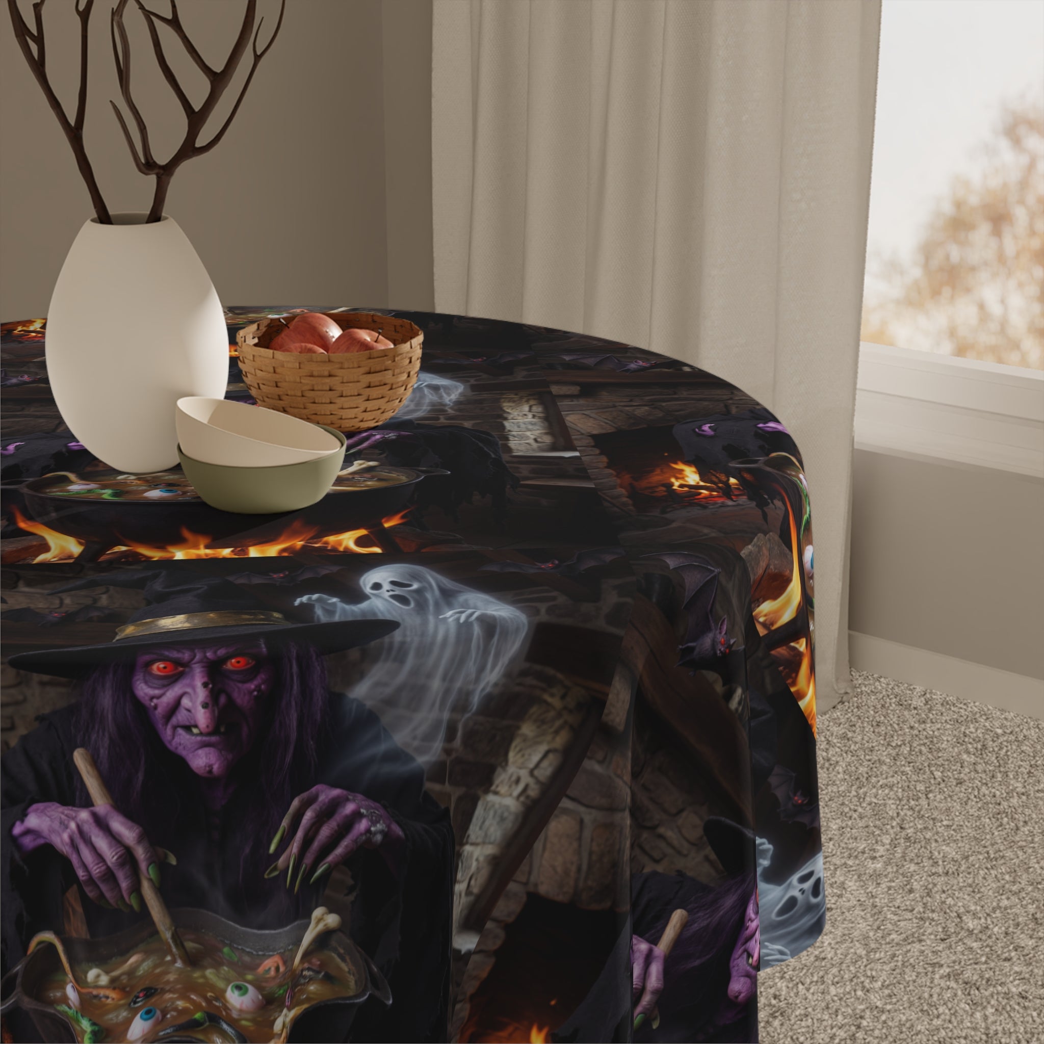 Halloween Witch Cauldron Tablecloth — Spooky Haunted Dinner Party Decor