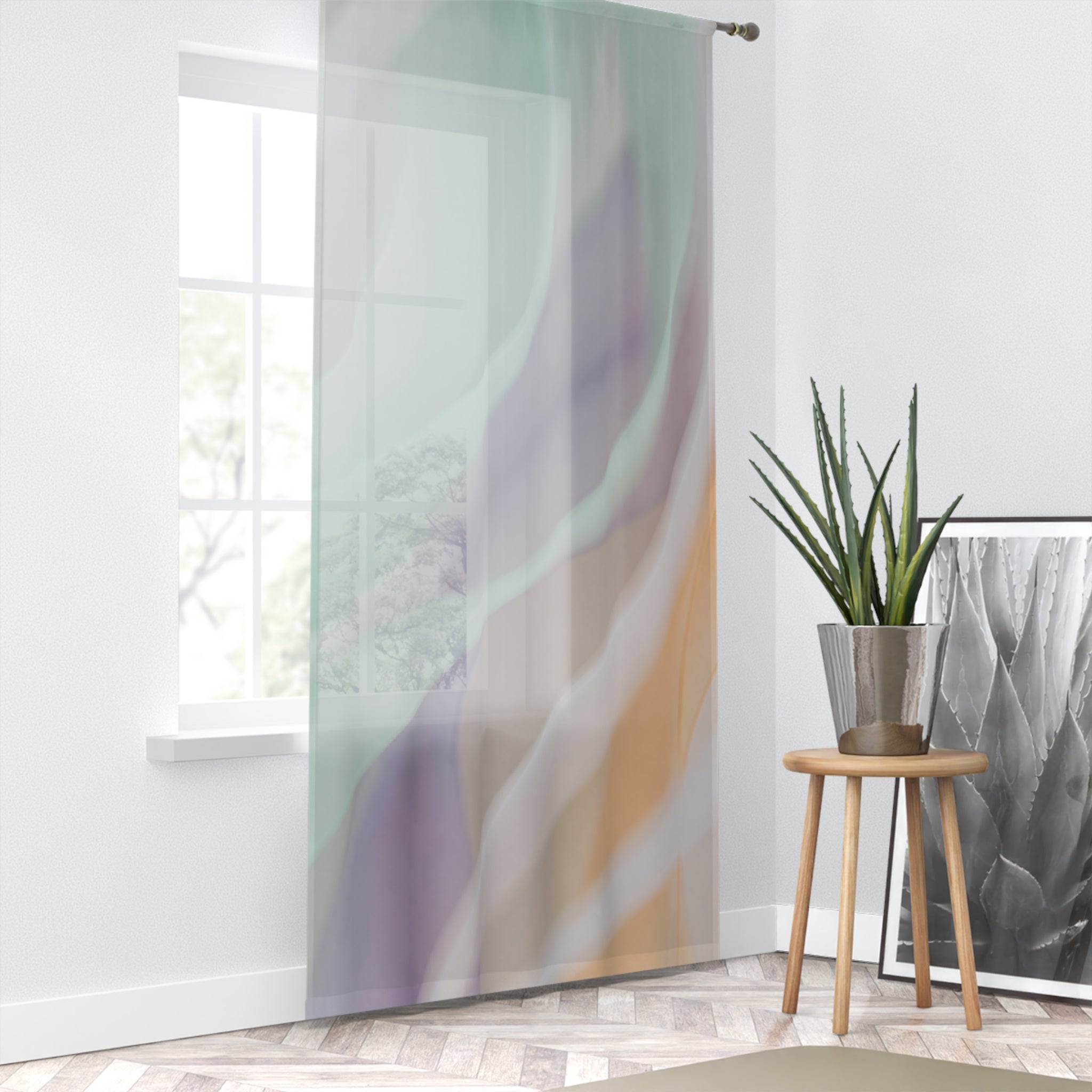 Soft Abstract Waves Window Curtain | Pastel Gradient Sheer Drapery