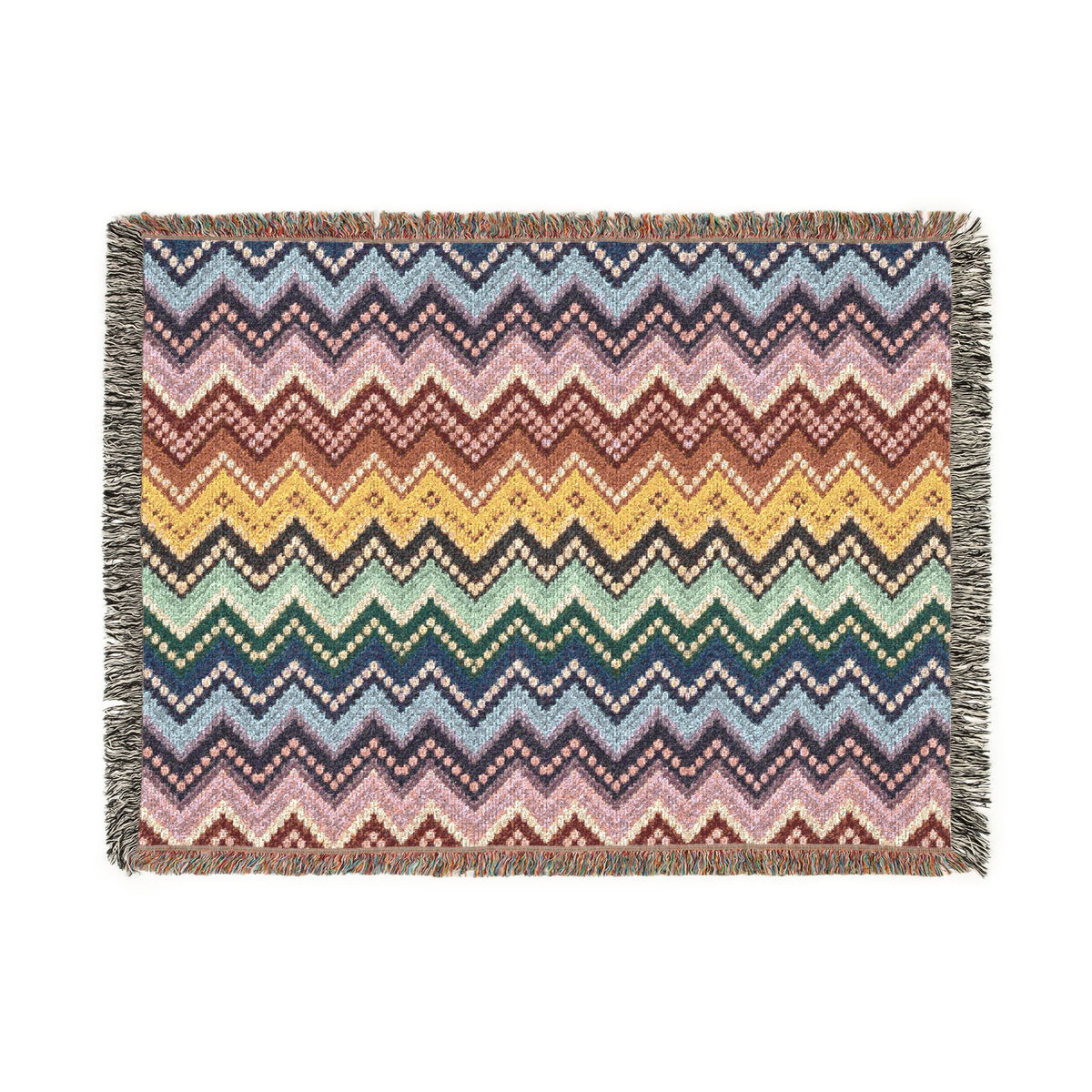Chevron Ombré Woven Fringe Blanket - Multicolor Zigzag