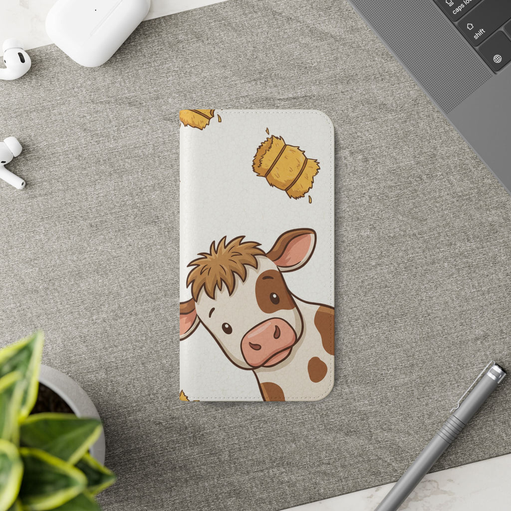 Cow & Hay Pattern Flip Case/ Cute Farm Animal Phone Wallet