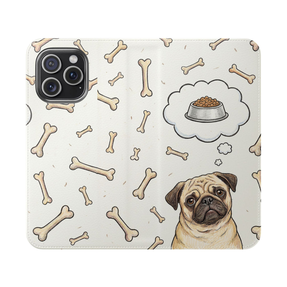 Pug & Bones Phone Flip Case / Cute Dog Wallet Cover