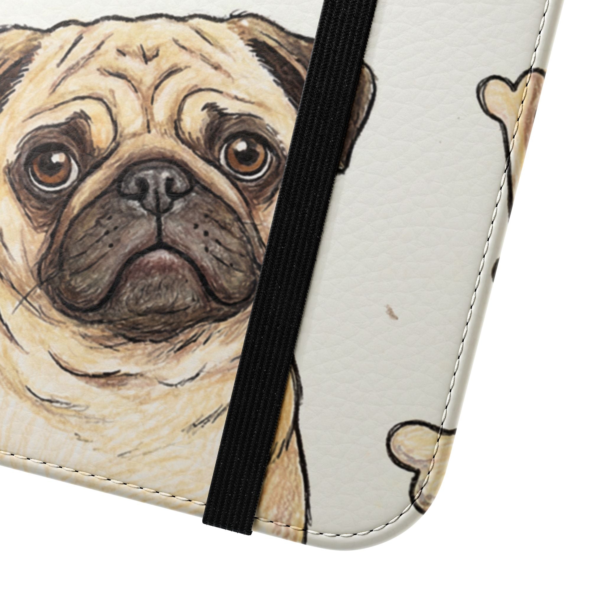Pug & Bones Phone Flip Case / Cute Dog Wallet Cover