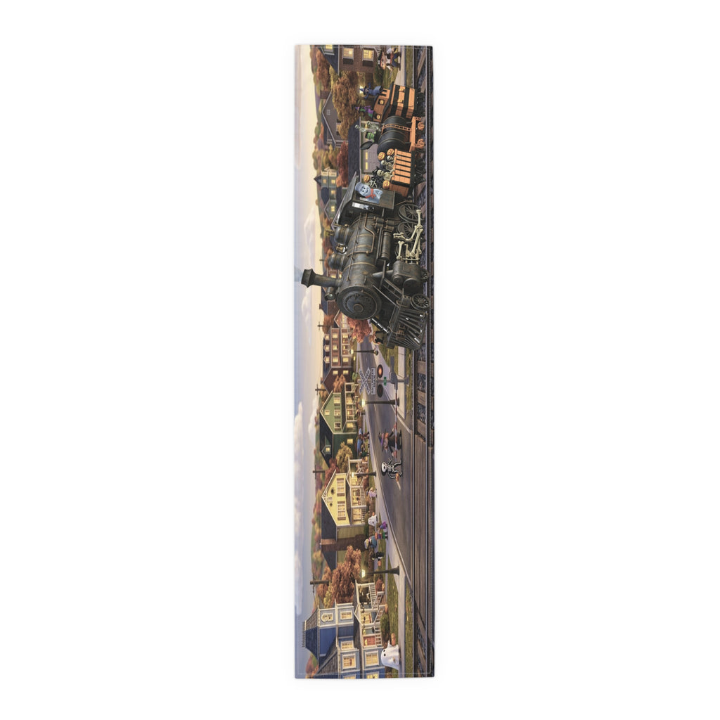 Vintage Steam Train Village Table Runner