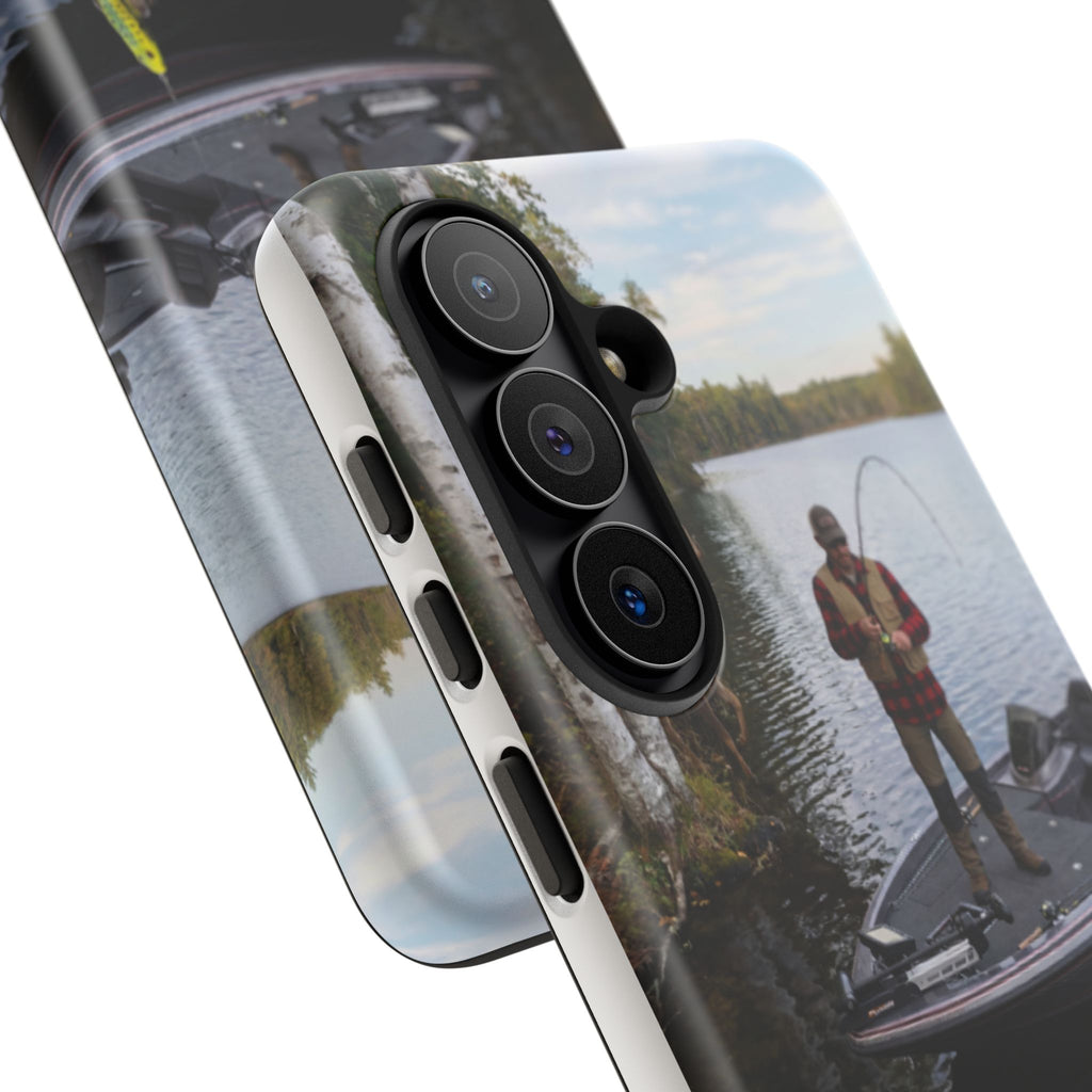 Fisherman Catching Bass phone case | Fishing lake photo phone case