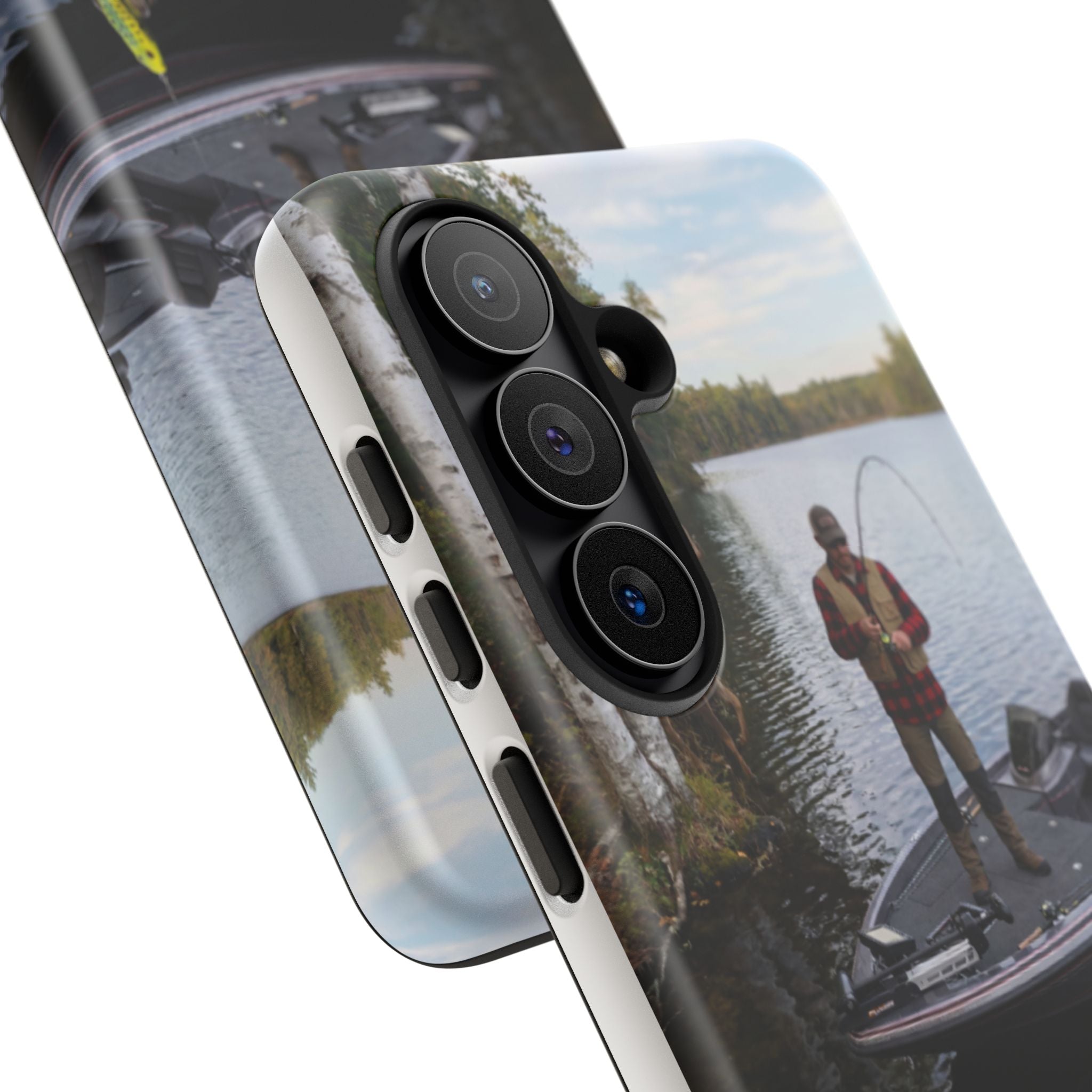 Fisherman Catching Bass phone case | Fishing lake photo phone case