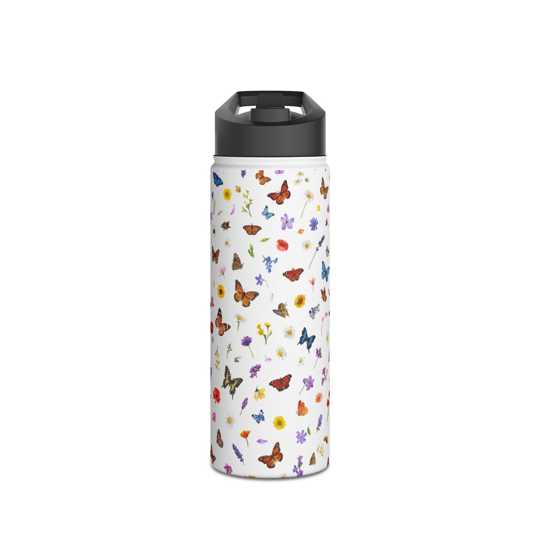 Butterfly Floral Pattern Stainless Steel Water Bottle | Standard Lid