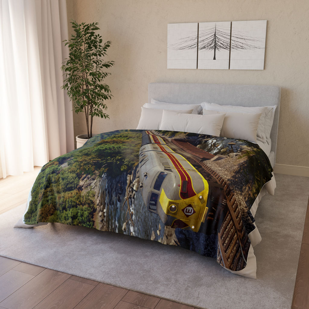 Vintage Streamlined Train Fleece Sherpa Blanket | Scenic Railroad Print