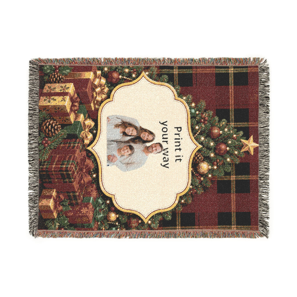 Personalized Christmas Photo Woven Blanket - Custom Family Throw