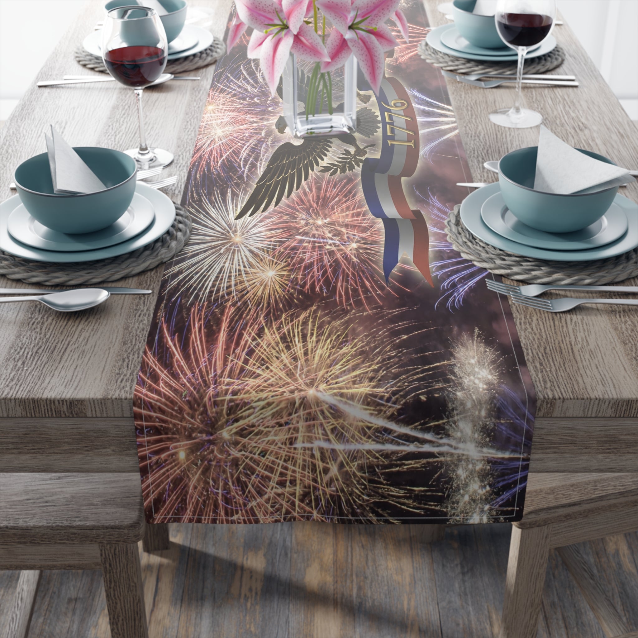 American Eagle with Fireworks Table Runner | Cotton Poly