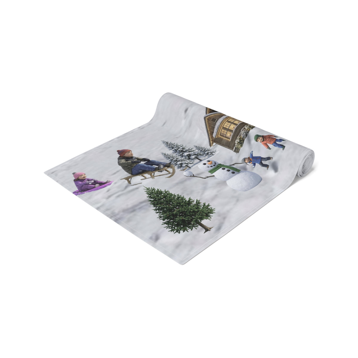 Storybook Snowman Village Table Runner | Winter Wonderland Holiday Decor