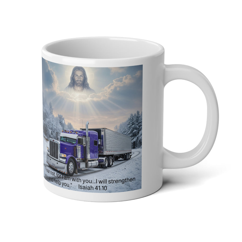 20oz Jumbo Coffee mug  Christian Trucker Winter Scene | 'Fear Not, I Am With You' Inspirational Coffee Cup