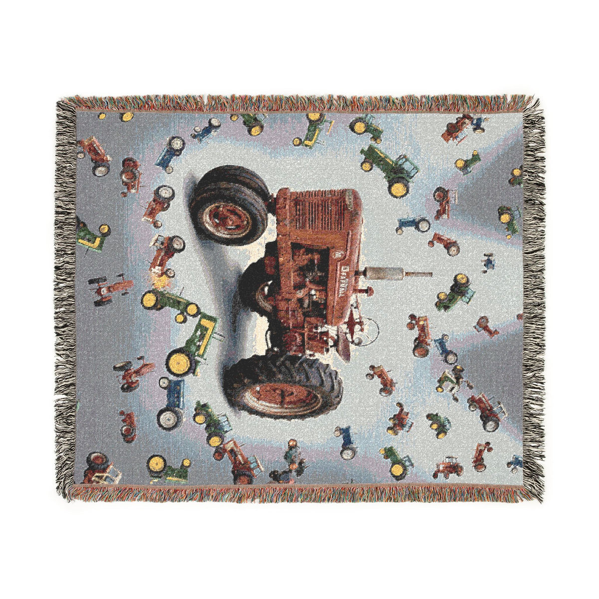Vintage Farm Tractor Woven Blanket | Retro Tractor Throw, Rustic Farm Decor