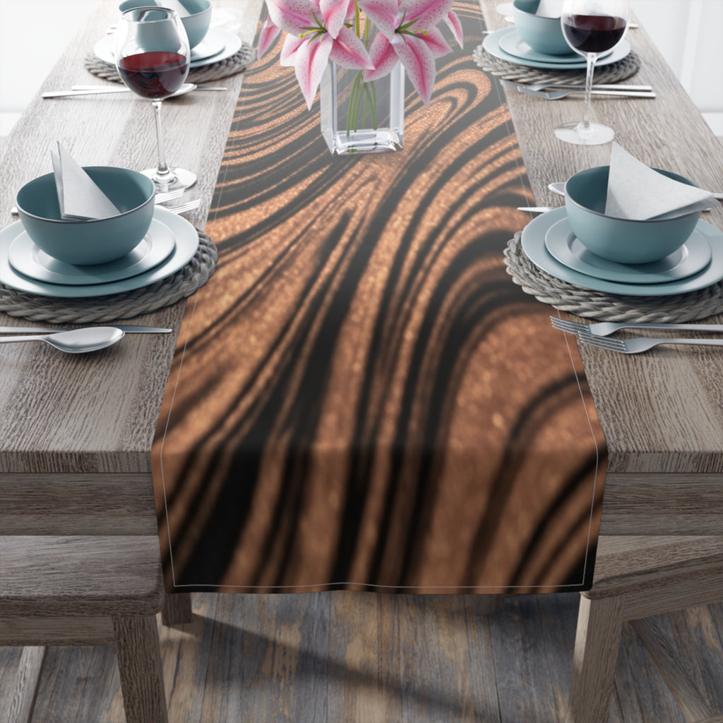 Halloween Copper Marble Swirl Table Runner | Abstract Woodgrain Pattern