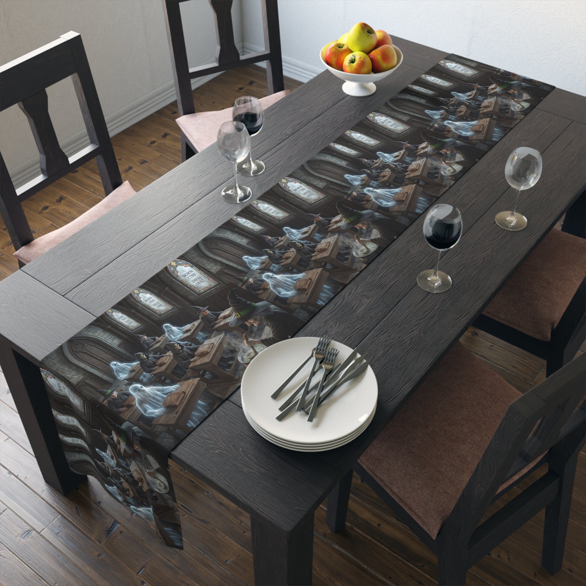 Haunted School Room Scene Table Runner | Halloween Gothic Decor
