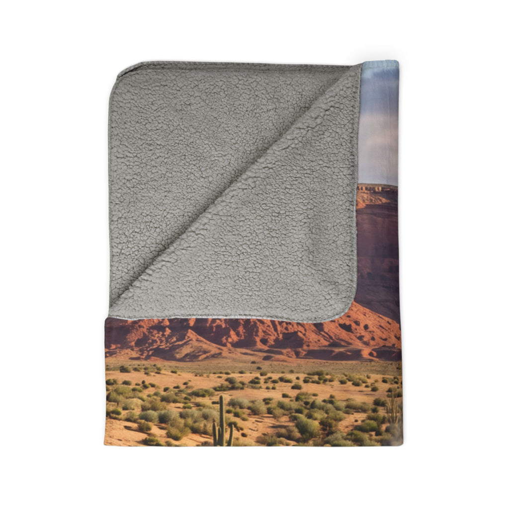 Classic Red Locomotive Fleece Sherpa Blanket | Desert Canyon Train Scene