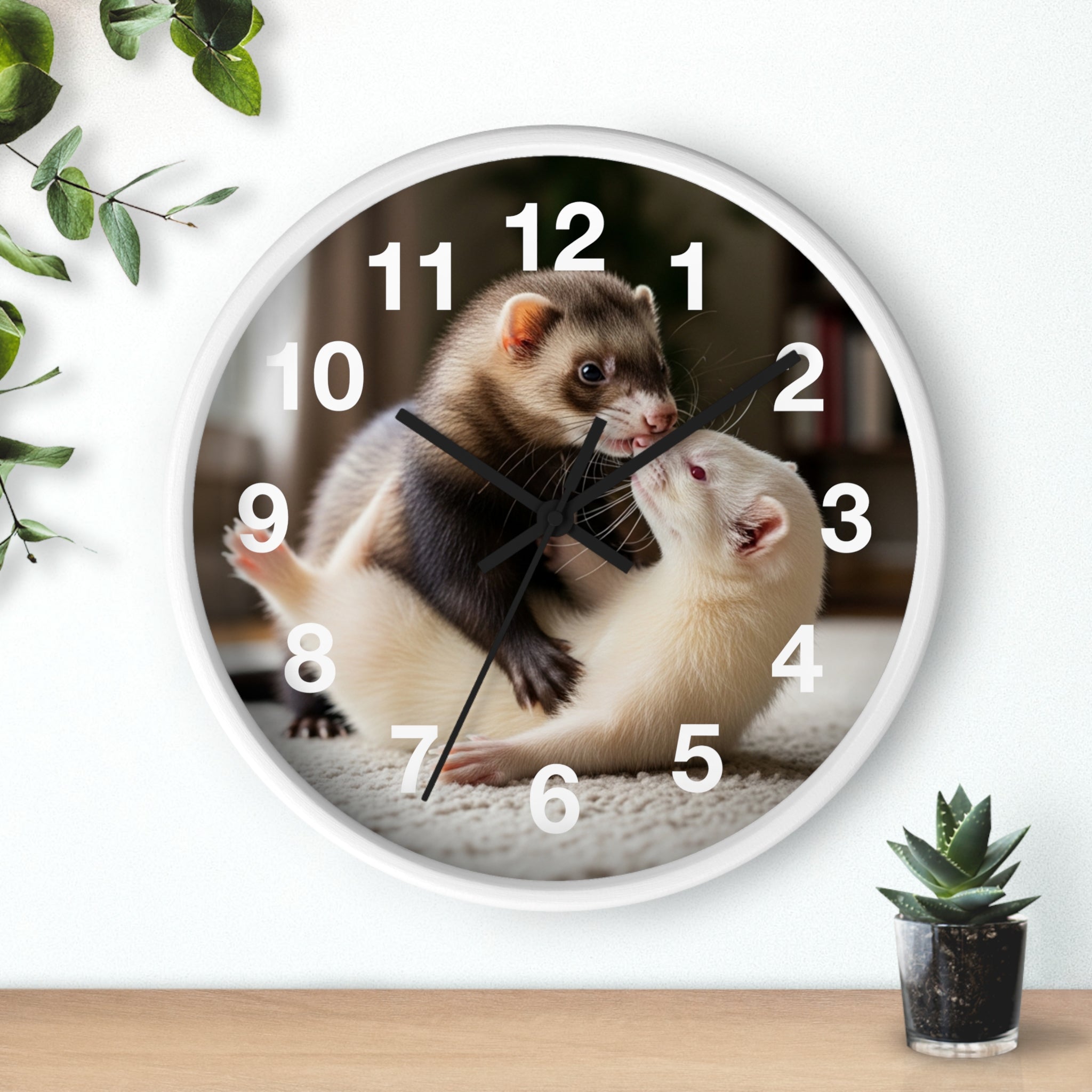 Ferret Pair Wall Clock / Cute Ferret Photo Clock for Pet Lovers