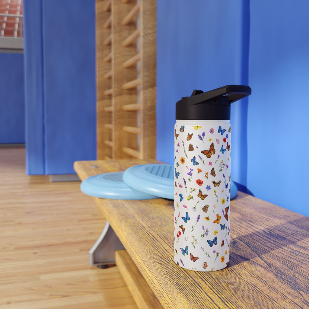 Butterfly Floral Pattern Stainless Steel Water Bottle | Standard Lid