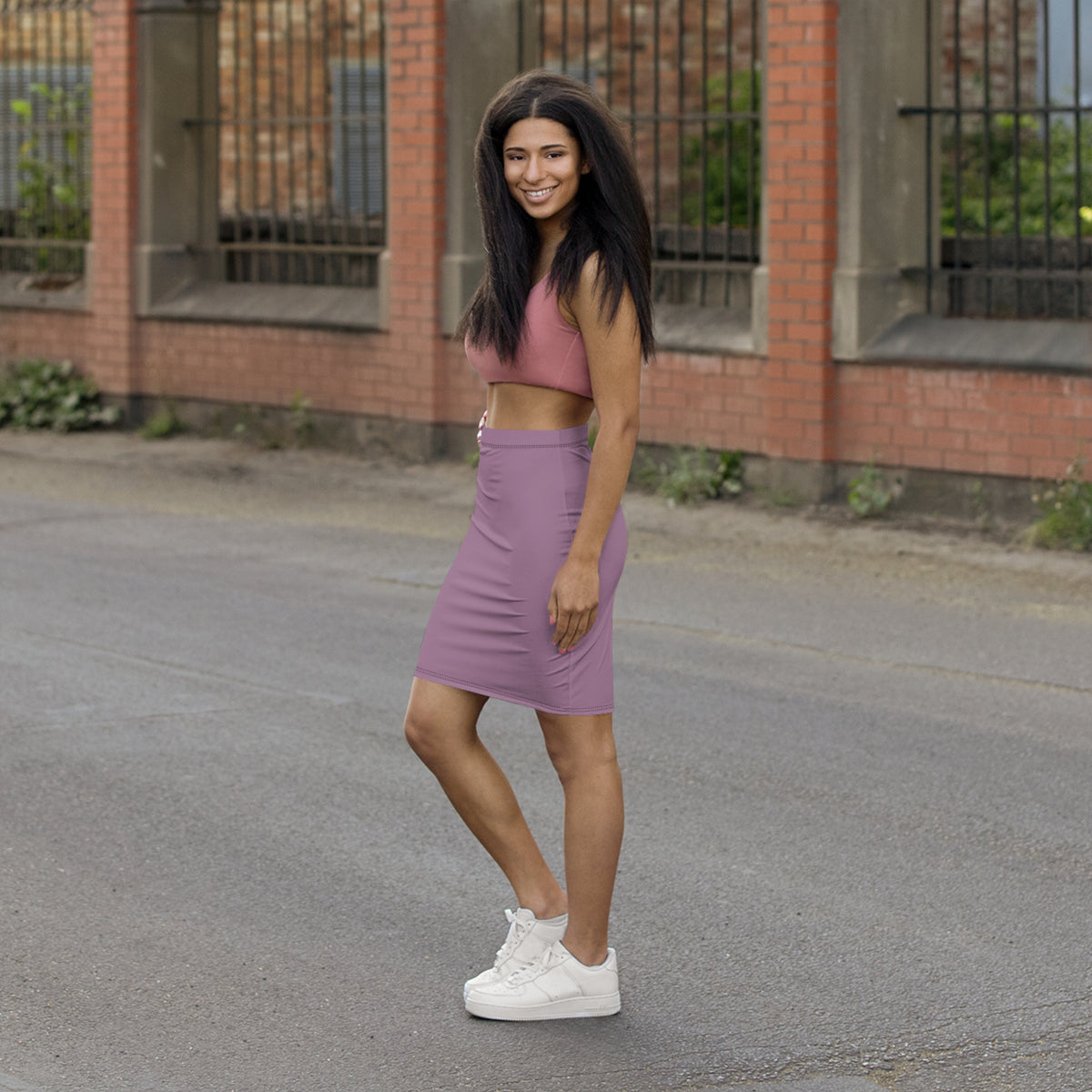 Solid Mauve Pencil Skirt | Mid-Waist Bodycon Skirt