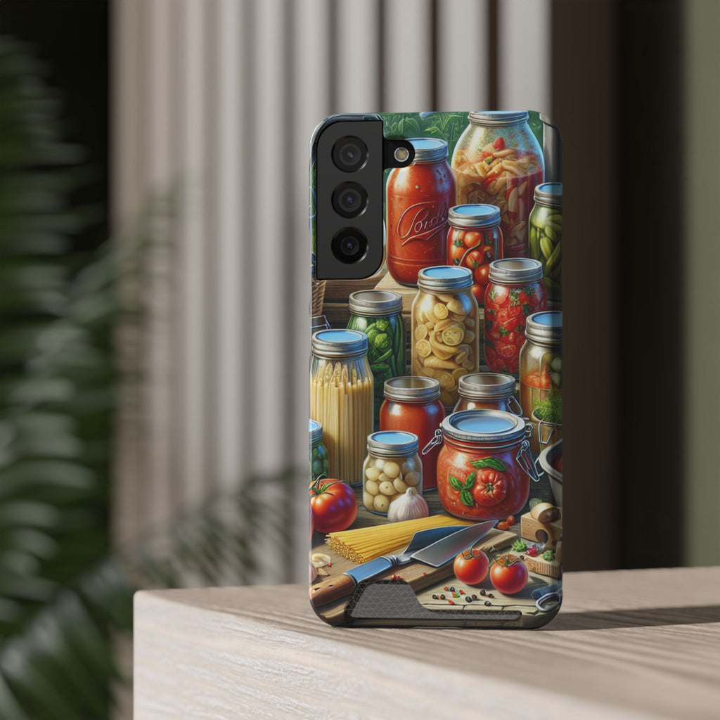 Canning Kitchen Phone Case with Card Holder / Rustic Pantry Jar & Veggie Design