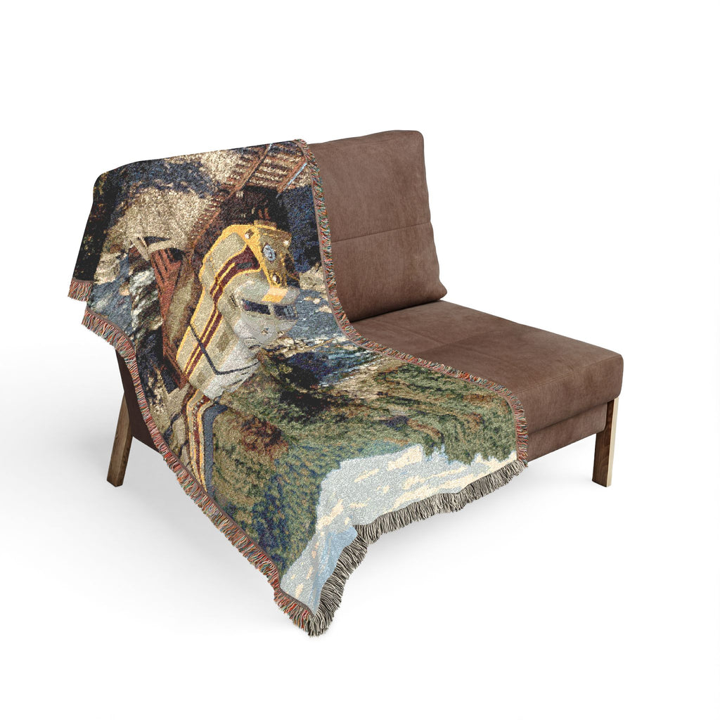 Vintage Passenger Train Woven Blanket | Scenic Rail Landscape