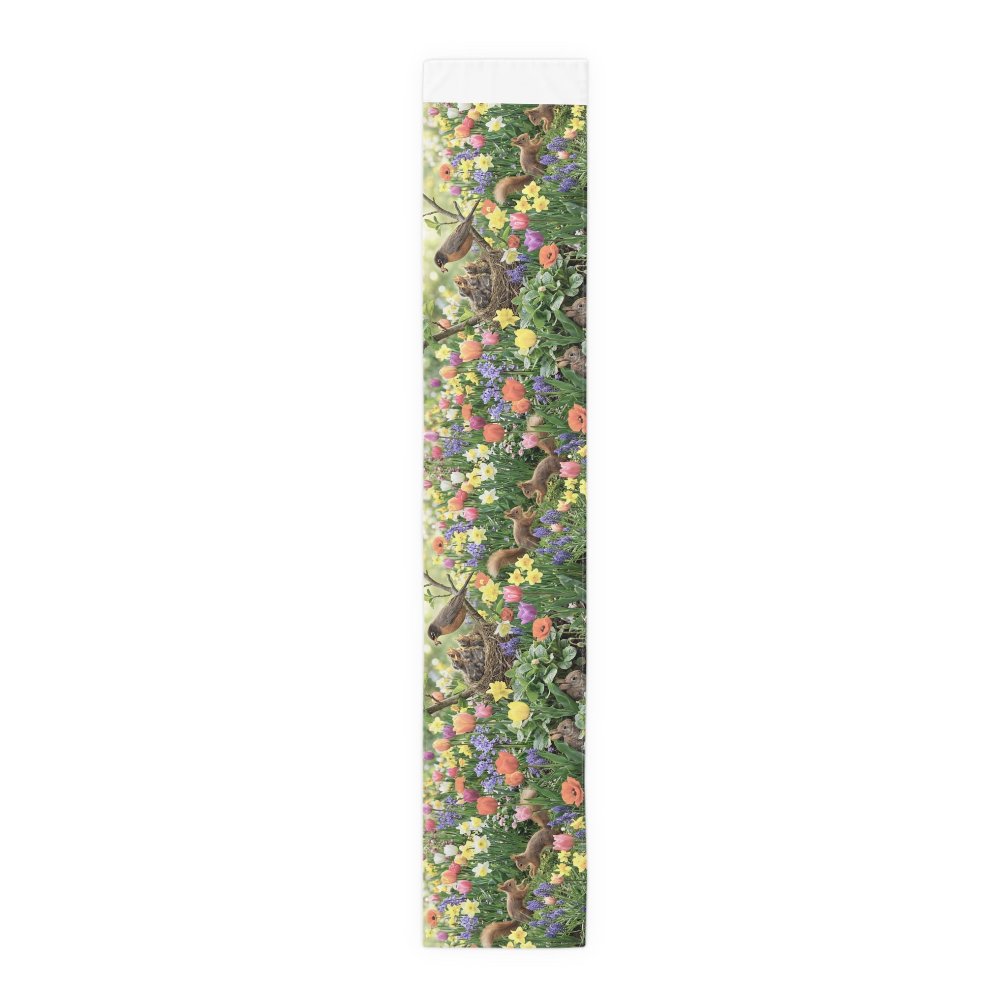 Spring Garden Birds Table Runner / Floral Tulip & Daffodil Dining Decor