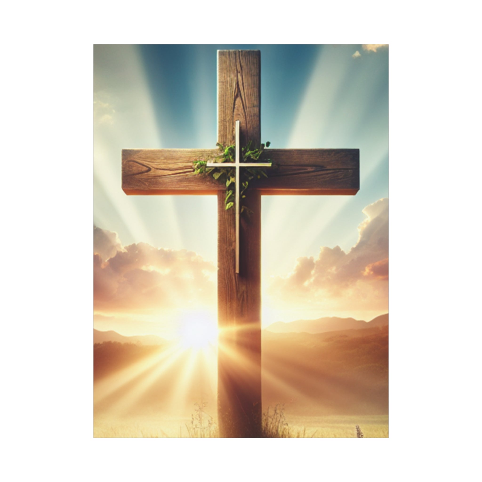 Sunrise Cross Matte Canvas Wall Art / Christian Inspirational Religious Home Decor