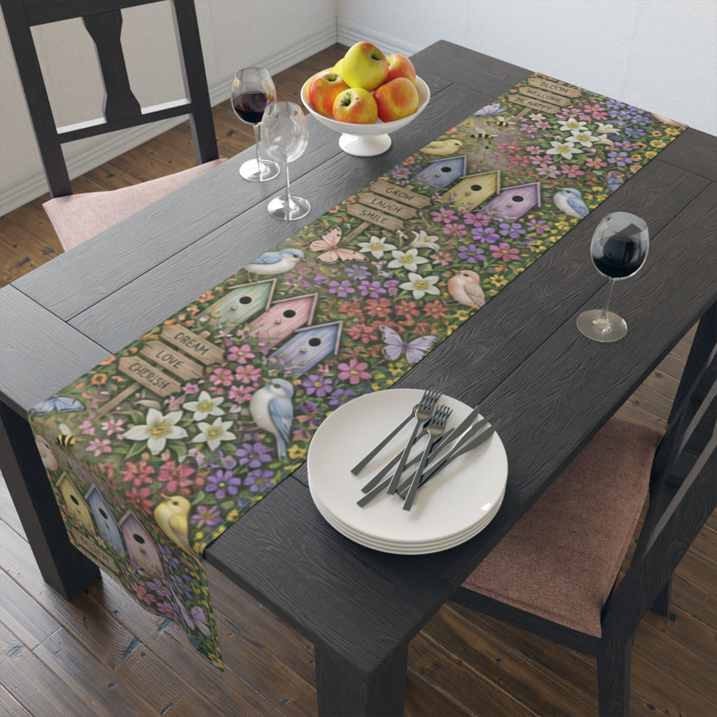 Floral Garden Birds Bees Butterflies Table Runner
