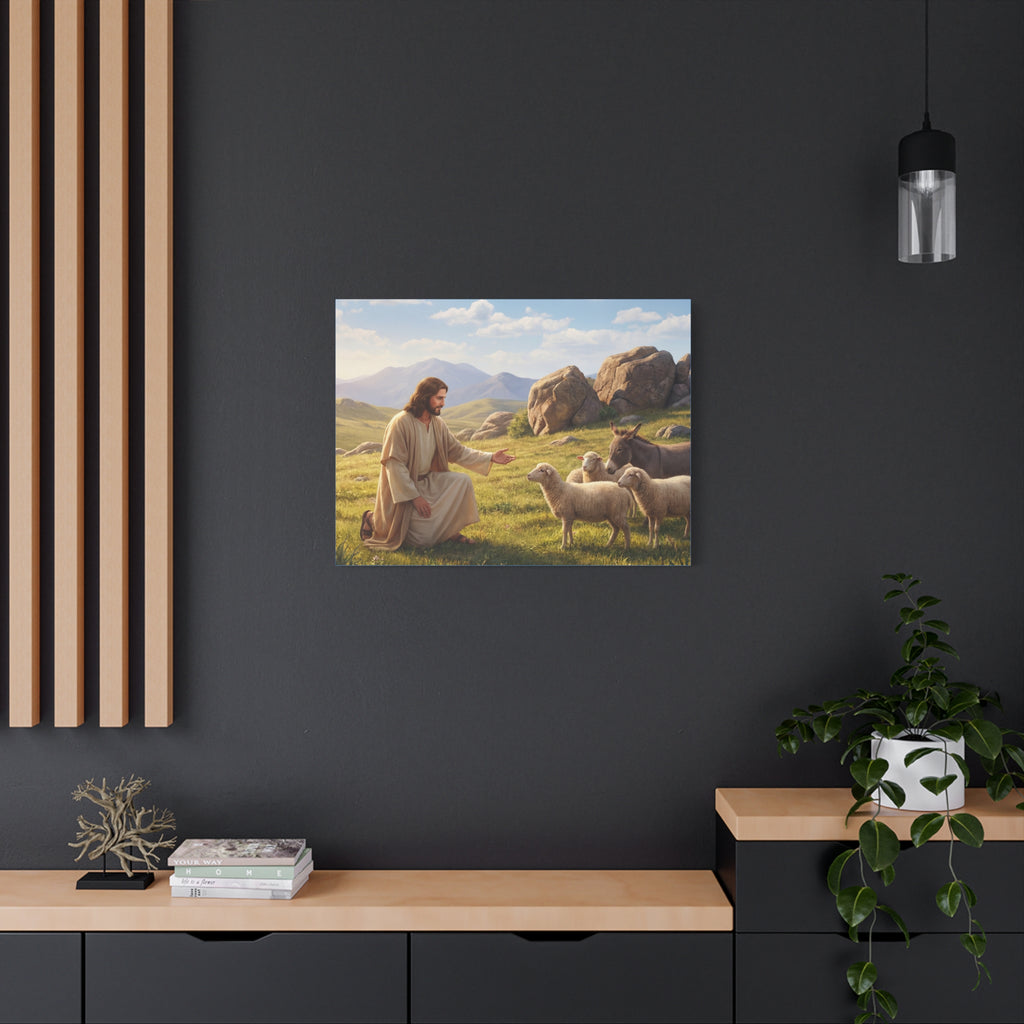 Jesus with Sheep Matte Canvas Print / Stretched 1.25" Religious Wall Art