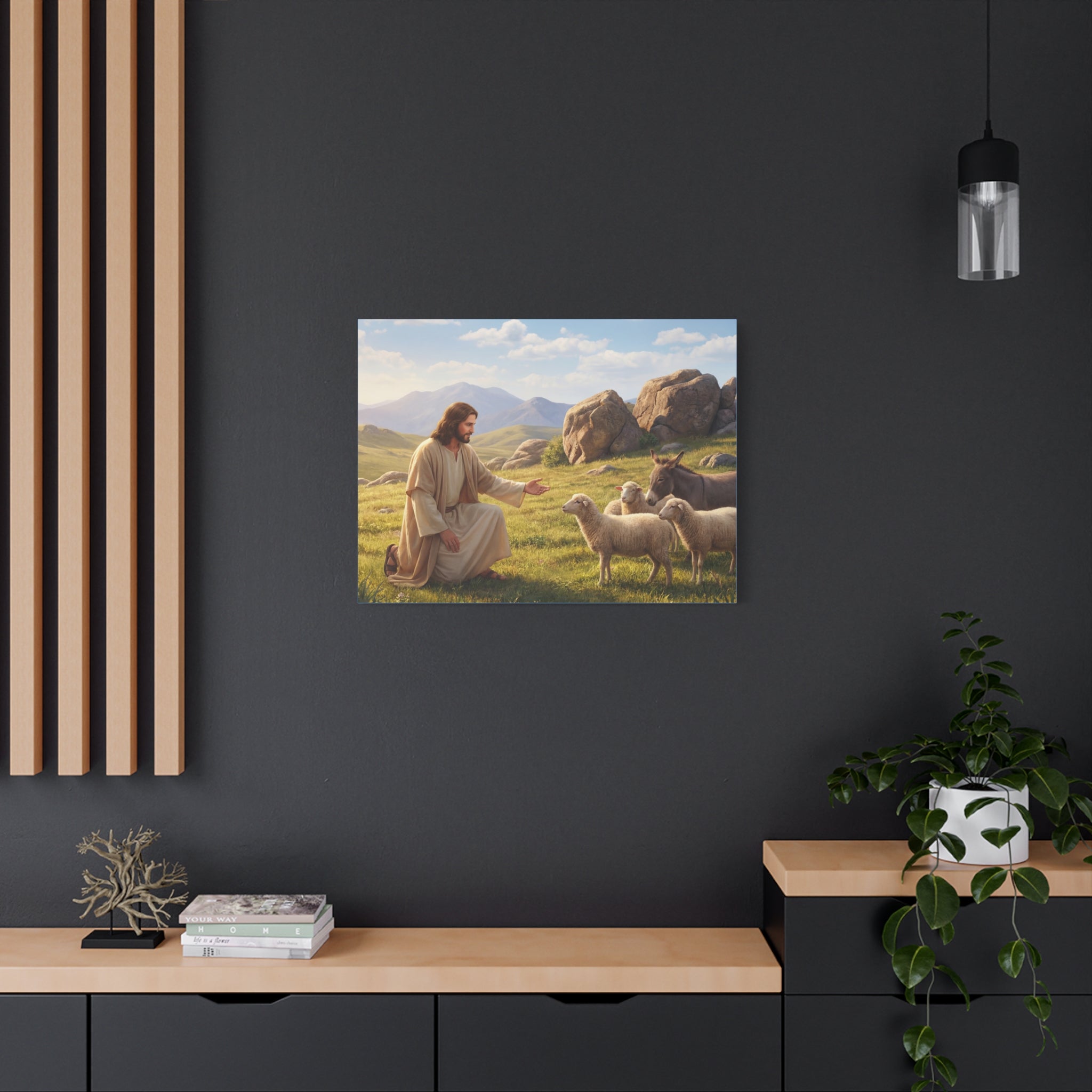 Jesus with Sheep Matte Canvas Print / Stretched 1.25" Religious Wall Art