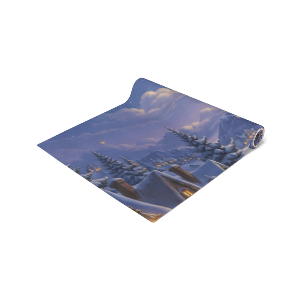 Santa and Reindeer Moonlit Scene Table Runner