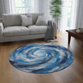 Round Rug Blue Swirl | Abstract Coastal Spiral Rug
