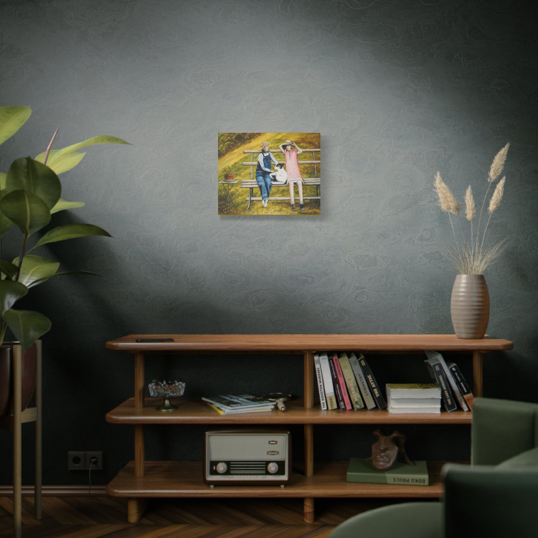 Children on Bench Painting Canvas