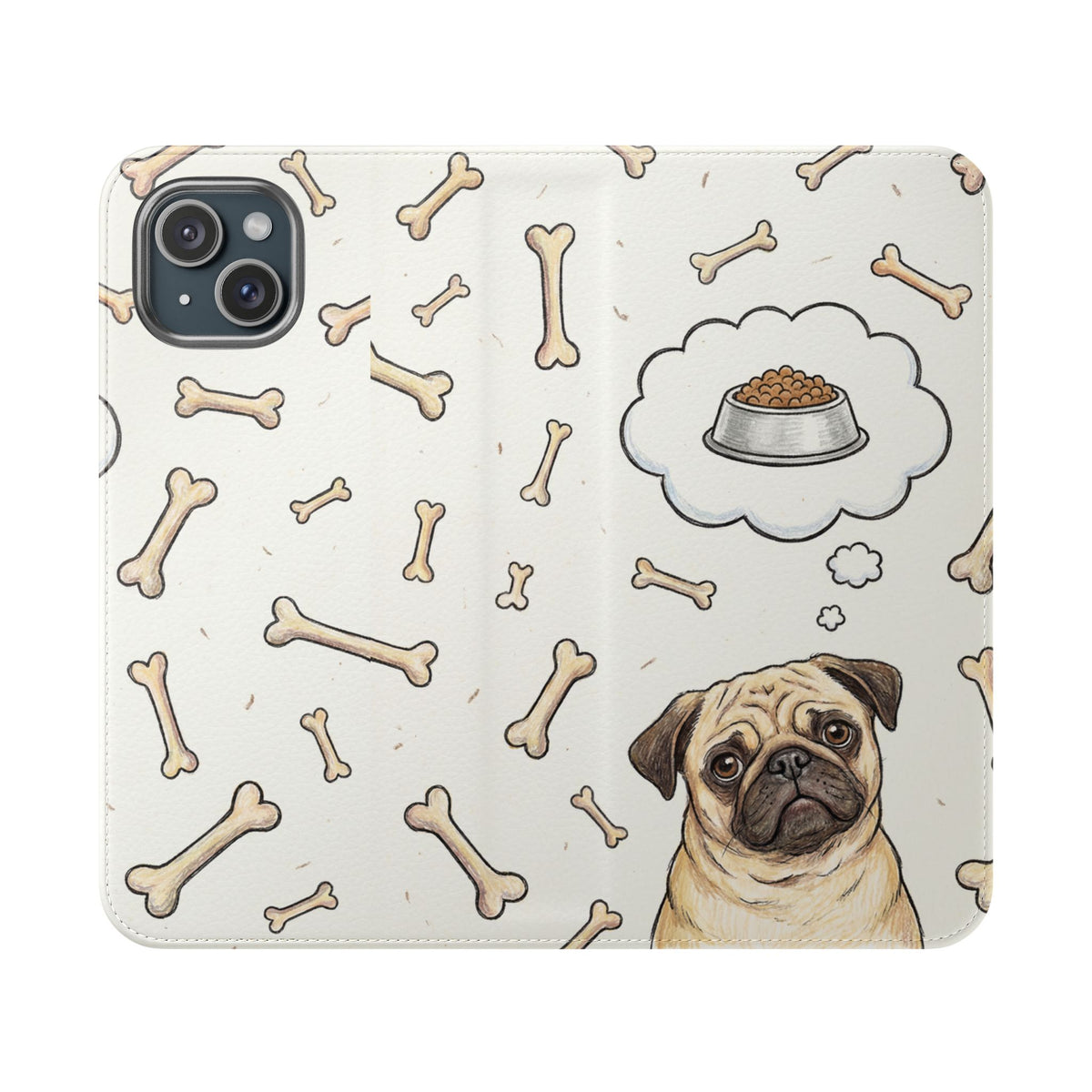 Pug & Bones Phone Flip Case / Cute Dog Wallet Cover