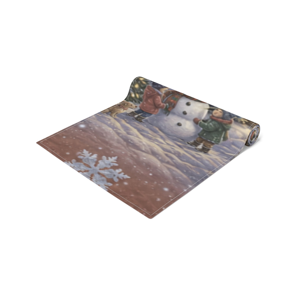 Storybook Snowman Village Table Runner, Winter Wonderland Cotton Poly