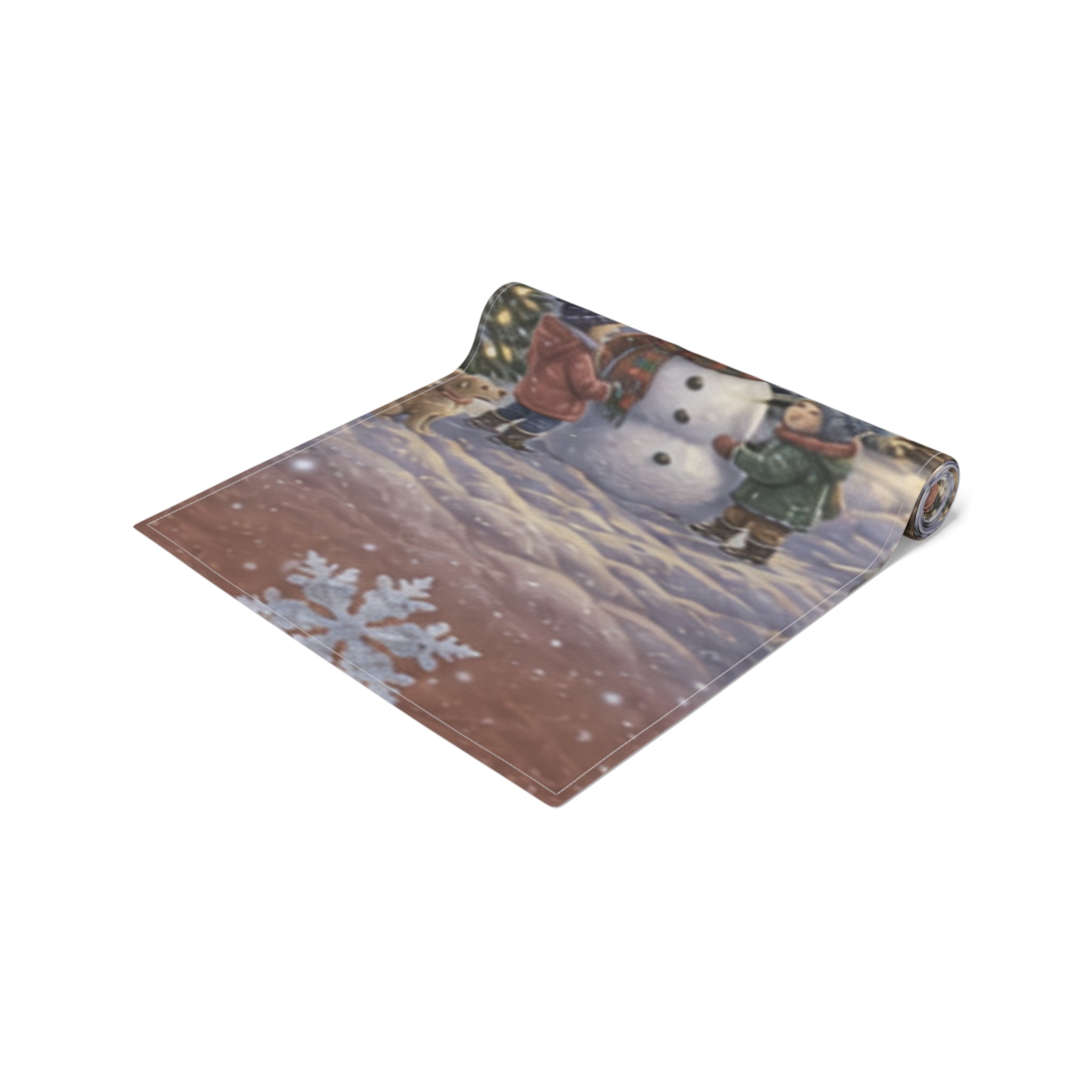 Storybook Snowman Village Table Runner, Winter Wonderland Cotton Poly